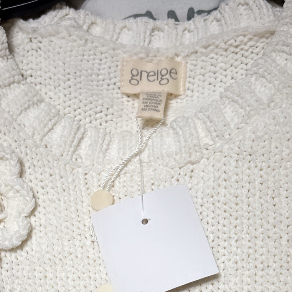 J Jill | Greige Cream Knit Sweater with Floral Details - Picture 4 of 7